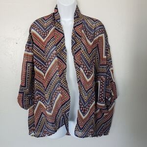 Fun & Flirt One Size Chiffon Kimono Chevron Pattern Stripes Colorful Multi Top